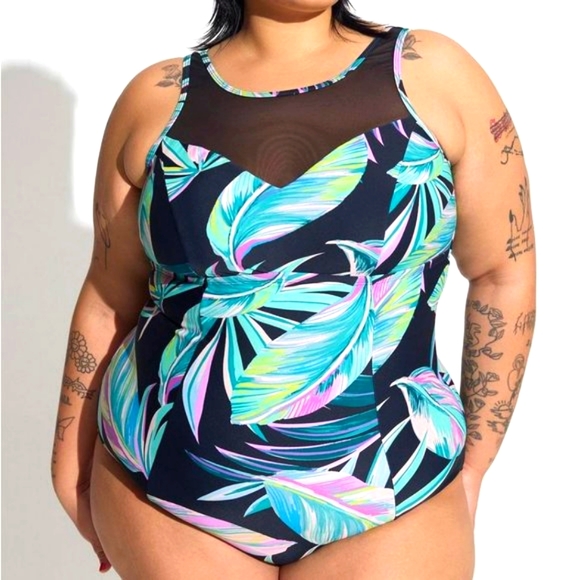 ❤️NWT VINTAGE TORRID TUMMY CONTROL - WIRELESS TROPICAL FLORAL PRINT - SWIMSUIT - Picture 13 of 15